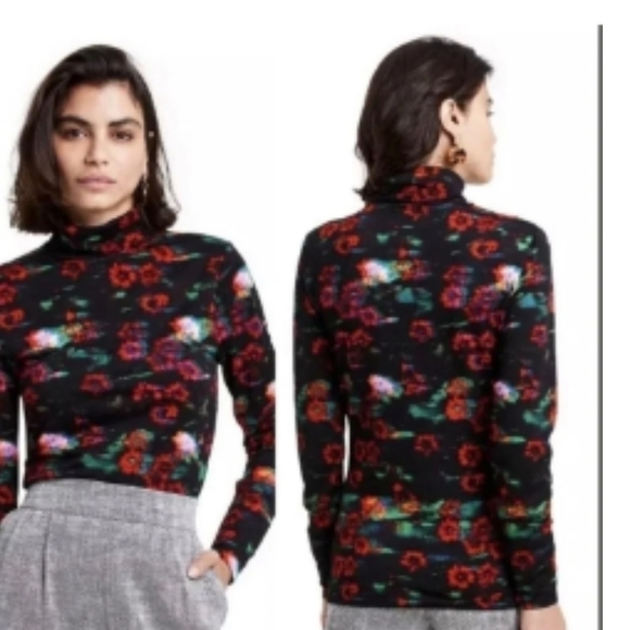 Rachel Comey X Target Long Sleeve Turtleneck  Kodak Red Floral NWT Size XXS - Picture 1 of 15